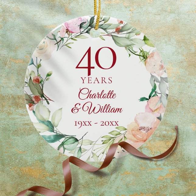 Sweet Summer Roses Garland 40th Anniversary Ceramic Tree Decoration (Sweet Summer Roses Garland 40th Anniversary Ceramic Ornament
)