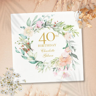 Sweet Summer Roses Garland 40th Birthday Napkin