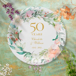 Sweet Summer Roses Garland 50th Anniversary Paper Plate<br><div class="desc">Featuring a delicate watercolour floral garland,  this chic botanical 50th wedding anniversary paper plate can be personalised with your special anniversary information in elegant gold text. Designed by Thisisnotme©</div>