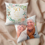 Sweet Summer Roses Garland 50th Anniversary Photo Cushion<br><div class="desc">Featuring a delicate watercolour floral garland,  this chic botanical 50th wedding anniversary keepsake pillow can be personalised with your special anniversary information in elegant gold text and your photo on the reverse. Designed by Thisisnotme©</div>