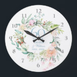 Sweet Summer Roses Garland 60th / 75th Anniversary Large Clock<br><div class="desc">Featuring a delicate watercolour floral garland,  this chic botanical 60th / 75th wedding anniversary clock can be personalised with your special diamond or platinum anniversary information in elegant diamond blue text. Designed by Thisisnotme©</div>