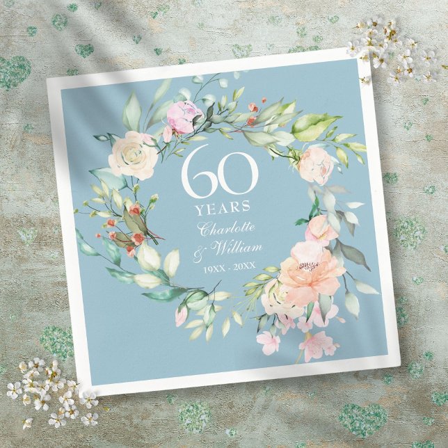 Sweet Summer Roses Garland 60th / 75th Anniversary Napkin (Sweet Summer Roses Garland 60th / 75th Anniversary Napkins)
