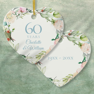 Sweet Summer Roses Garland 60th Anniversary Ceramic Tree Decoration