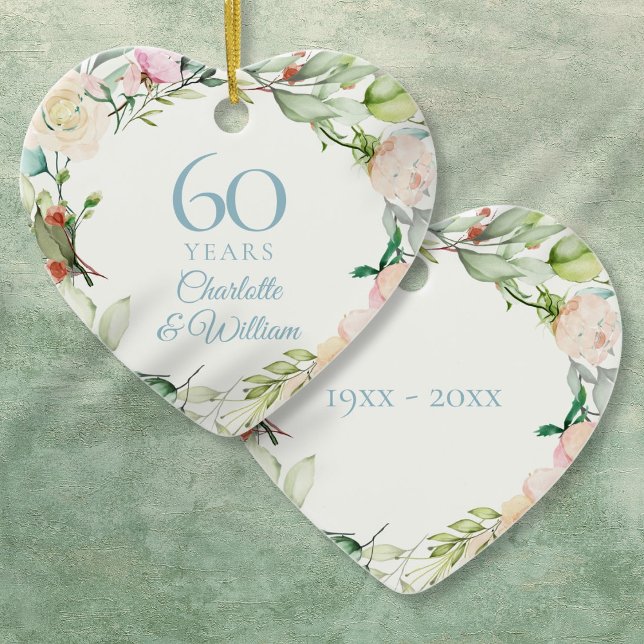 Sweet Summer Roses Garland 60th Anniversary Ceramic Tree Decoration (Sweet Summer Roses Garland 60th Anniversary Ceramic Ornament)