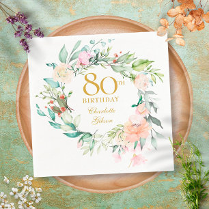 Sweet Summer Roses Garland 80th Birthday Napkin