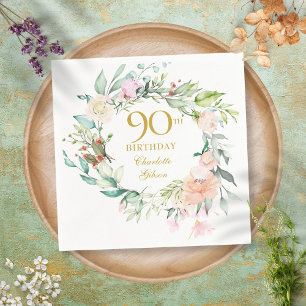 Sweet Summer Roses Garland 90th Birthday Napkin