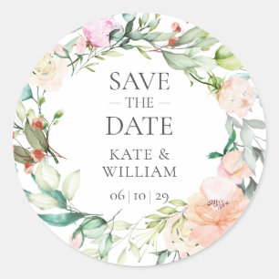Sweet Summer Roses Garland Save the Date Classic Round Sticker