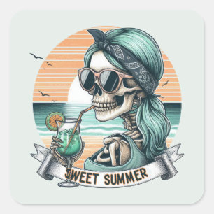 Sweet Summer - Skeleton Beach Vibe Square Sticker
