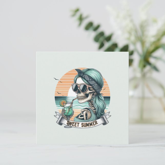 Sweet Summer Skeleton Retro Sunset Design (Standing Front)