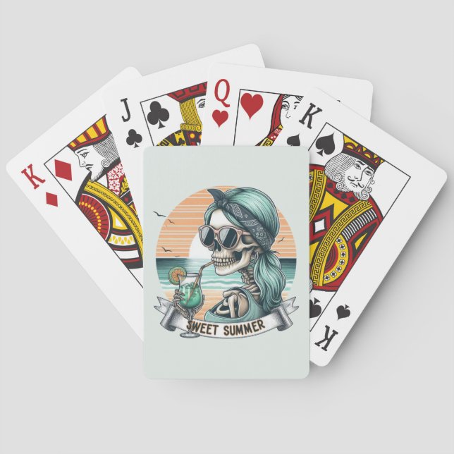 Sweet Summer Skeleton Retro Sunset Design Playing Cards (Back)