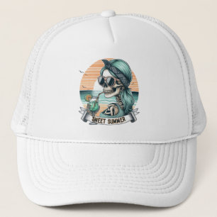 Sweet Summer Skeleton Retro Sunset Design Trucker Hat