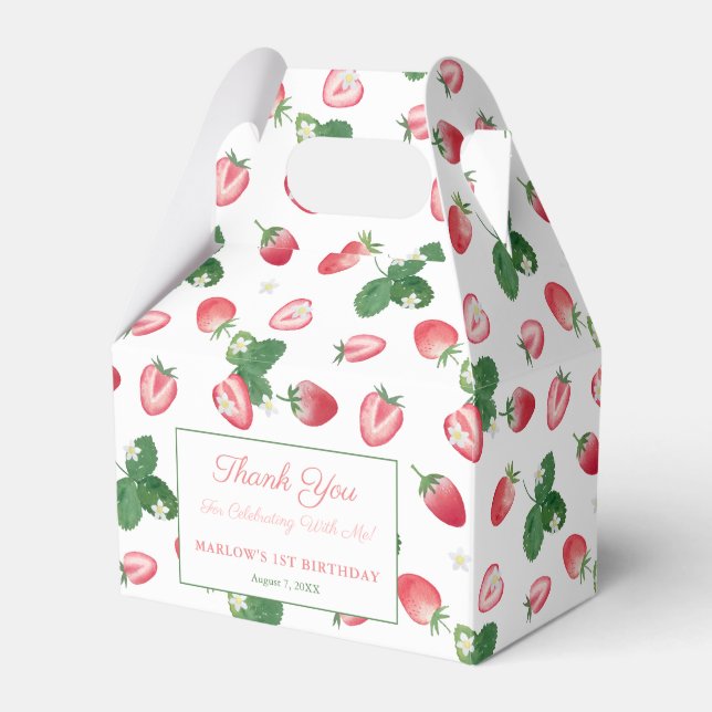 Sweet Summer Strawberries Girl Birthday Party Favour Box (Front Side)