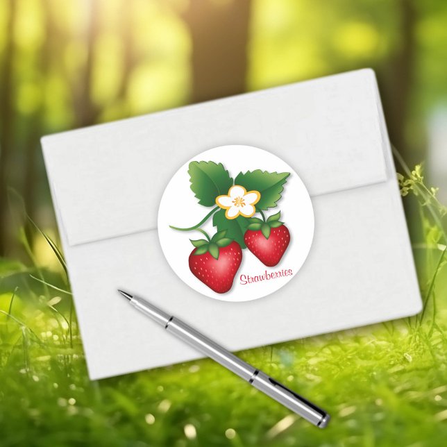 Sweet Summer Strawberry Fruit Classic Round Sticker (Strawberry stickers for summer fun!)