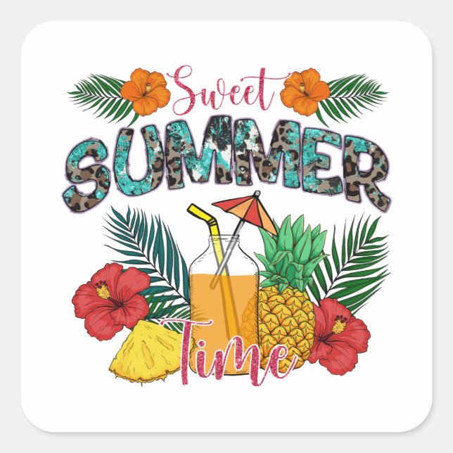 Sweet Summer Time Beach | Tropical Island Square Sticker (Front)