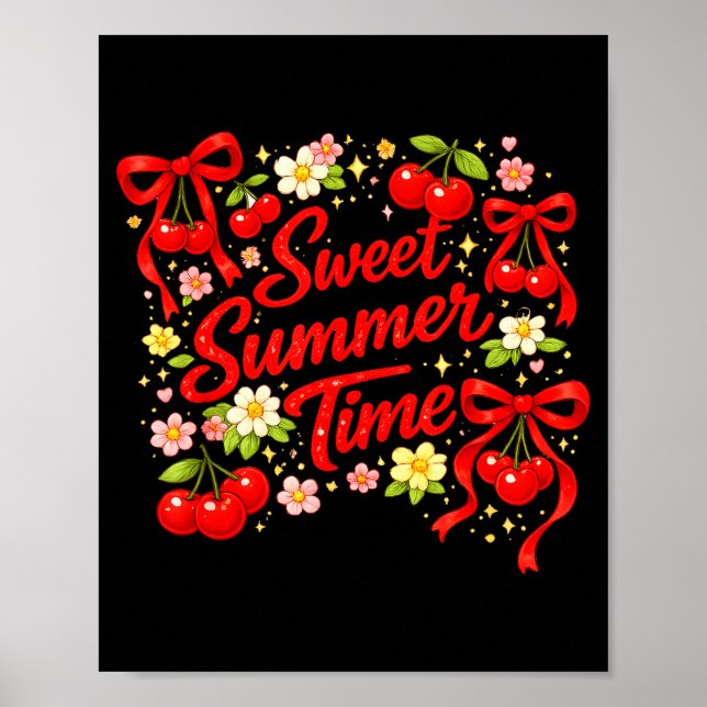 Sweet summer time cherry retro bow summer outfit  poster (Front)