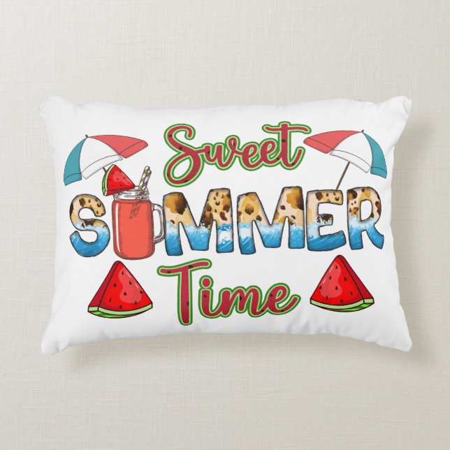 Sweet Summer Time | Colourful Watermelon Slice Decorative Cushion (Front)