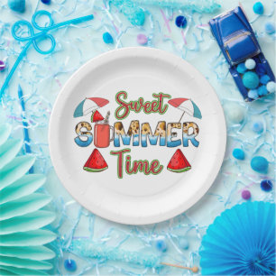 Sweet Summer Time   Colourful Watermelon Slice Paper Plate