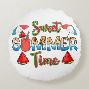 Sweet Summer Time   Colourful Watermelon Slice Round Cushion
