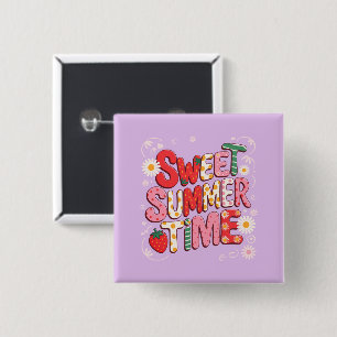 Sweet Summer Time Coquette Strawberry Retro Beach  15 Cm Square Badge