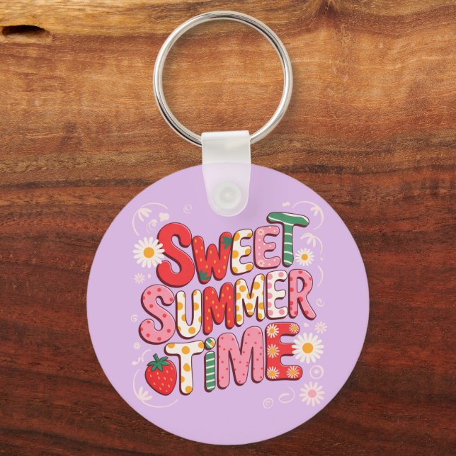 Sweet Summer Time Coquette Strawberry Retro Beach  Key Ring (Front)