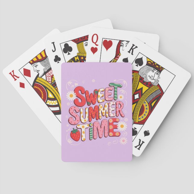 Sweet Summer Time Coquette Strawberry Retro Beach  Playing Cards (Back)