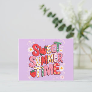 Sweet Summer Time Coquette Strawberry Retro Beach  Postcard