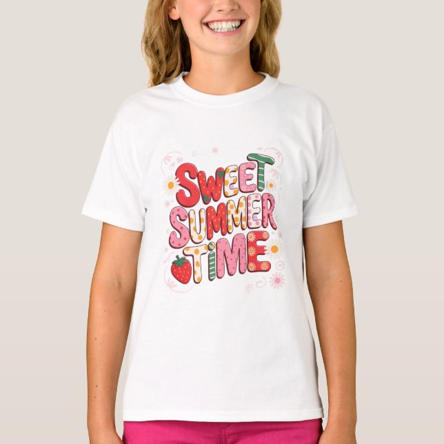 Sweet Summer Time Coquette Strawberry Retro Beach  T-Shirt (Front)