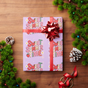 Sweet Summer Time Coquette Strawberry Retro Beach Wrapping Paper