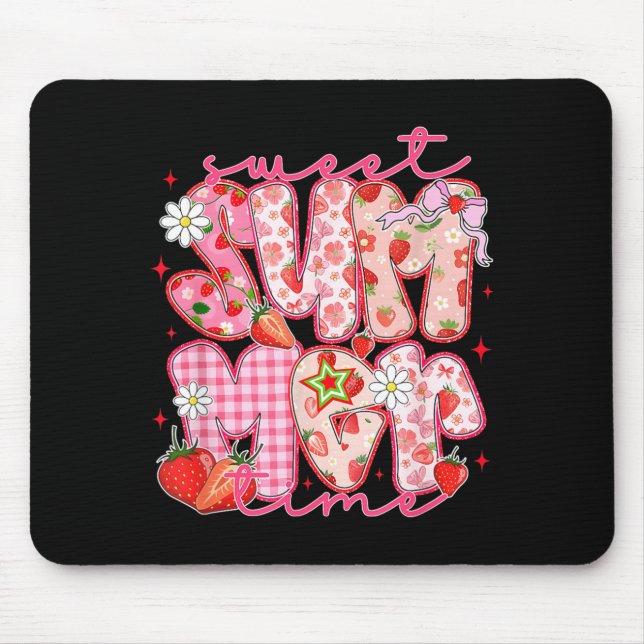 Sweet Summer Time Strawberry Summer Vibes Hello Mouse Pad (Front)