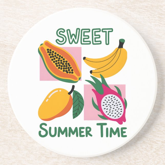 Sweet Summer Time Tropical Fruit Pop Art Design Coaster (Front)