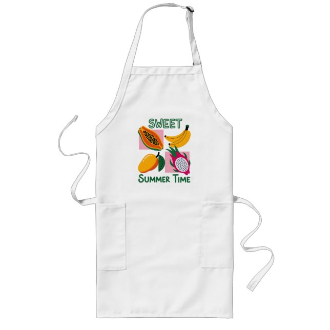 Sweet Summer Time Tropical Fruit Pop Art Design Long Apron (Front)