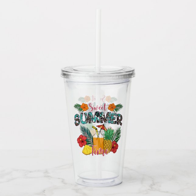 Sweet Summer Time | Tropical Fruits & Floral Acrylic Tumbler (Front)