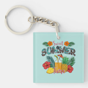 Sweet Summer Time   Tropical Fruits & Floral Key Ring