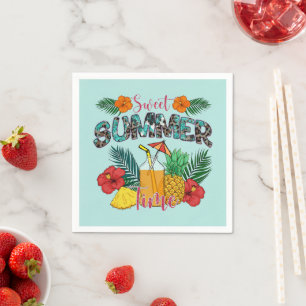 Sweet Summer Time Tropical Fruits & Floral Napkin