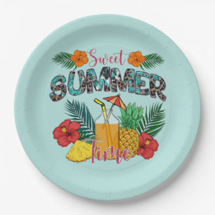 Sweet Summer Time   Tropical Fruits & Floral Paper Plate