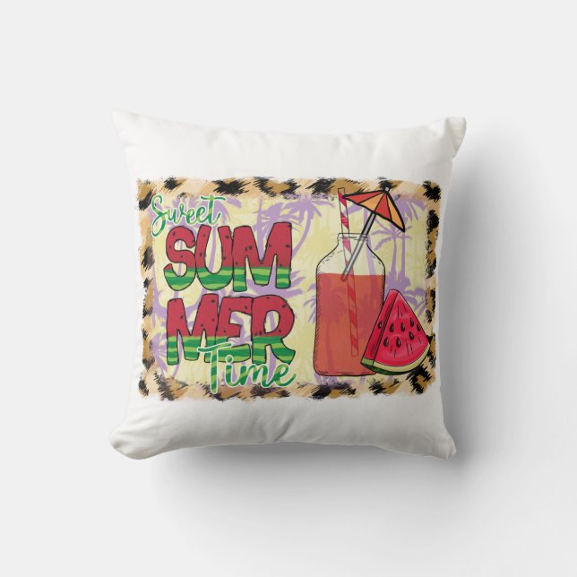 Sweet Summer Time | Watermelon, Beach & Leopard Cushion (Front)