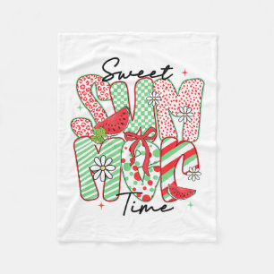 Sweet Summer Vibes Watermelon Coquette Bow Beach V Fleece Blanket