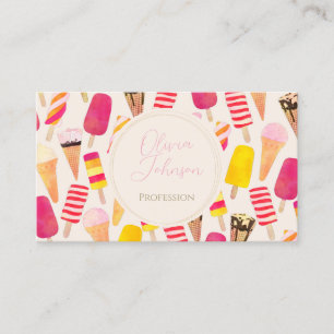 Sweet Summer Watercolor Ice Cream Business Card
