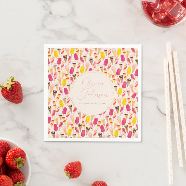 Sweet Summer Watercolor Ice Cream Napkin (Insitu)