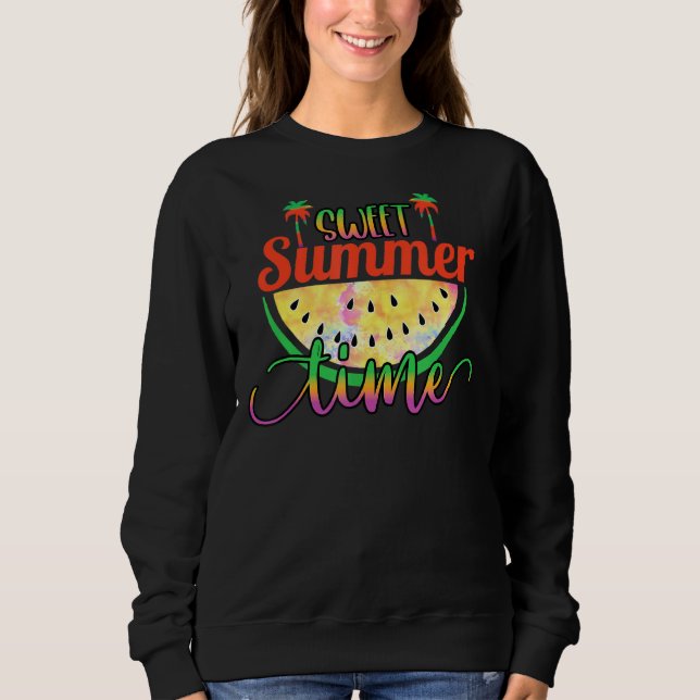 Sweet Summertime Watermelon Palm Tree Summer Fun Sweatshirt (Front)