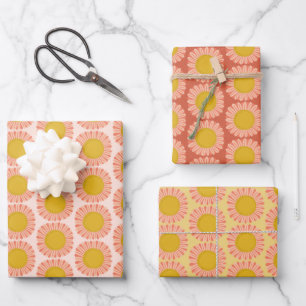 Sweet Sunflower Daisy Retro Modern Floral Pattern Wrapping Paper Sheet