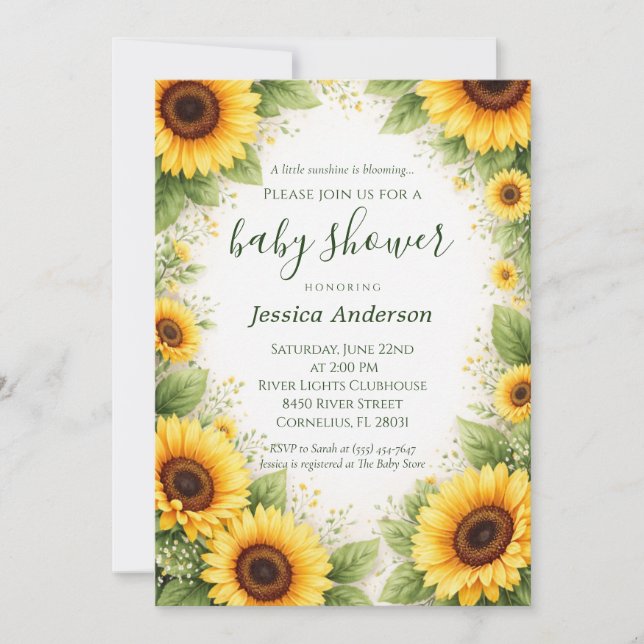 Sweet Sunflower Yellow Watercolor Baby Shower Invitation (Front)