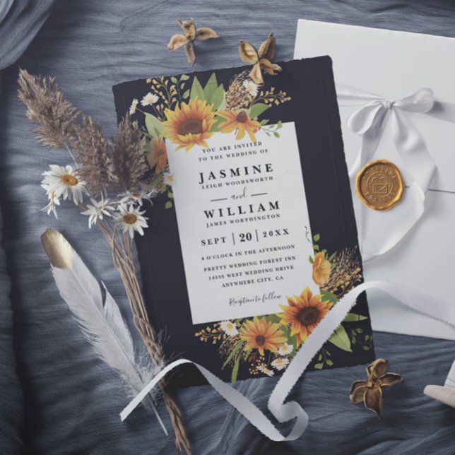 Sweet Sunflowers Rustic Elegant Modern Wedding Invitation (Creator Uploaded)