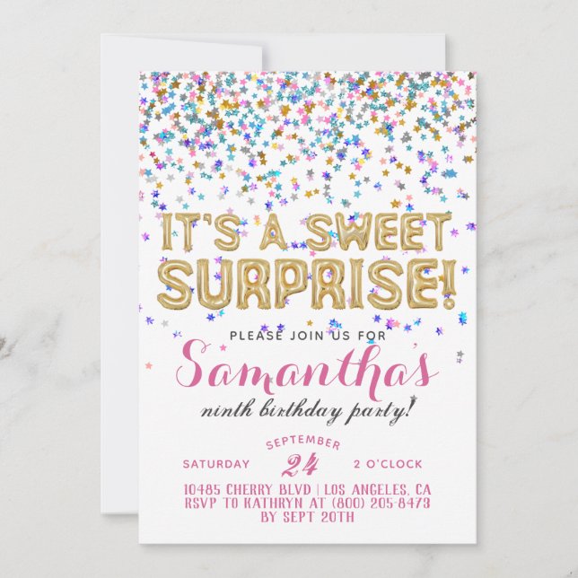 Sweet Surprise Birthday Confetti Invitation (Front)