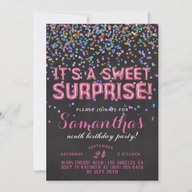 Sweet Surprise Birthday Confetti Invitation (Front)