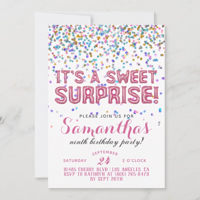 Sweet Surprise Birthday Confetti Invitation (Front)