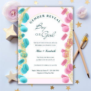 Sweet Surprise Macarons & Glitter Gender Reveal Invitation