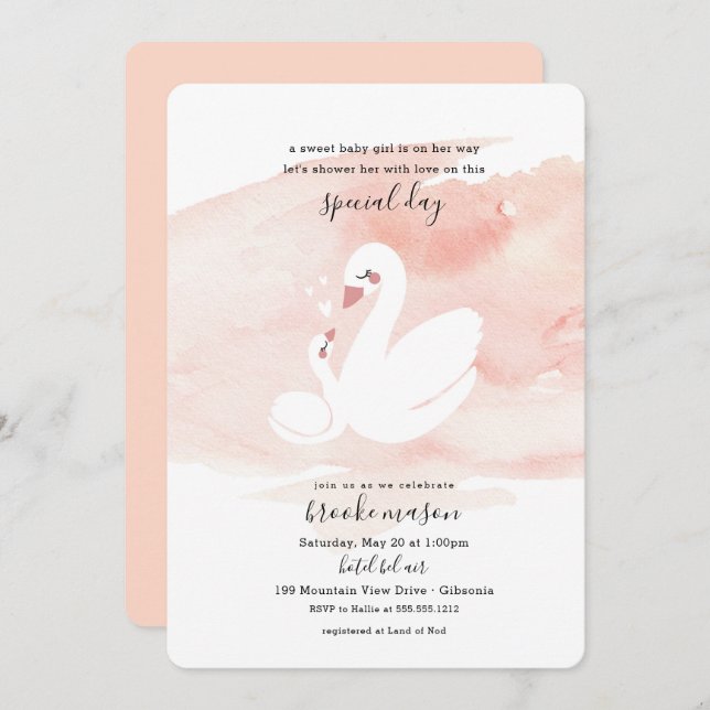 Sweet Swan Baby Shower Invitation (Front/Back)