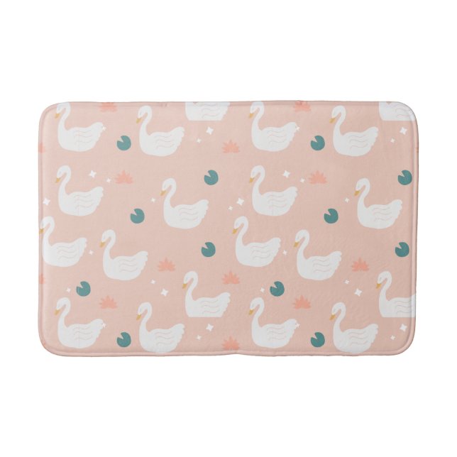 Sweet Swan Pattern Pastel Pink Bath Mat (Front)