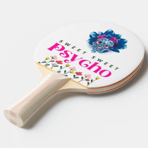 Sweet Sweet Psycho Colourful skull with text on a Ping Pong Paddle